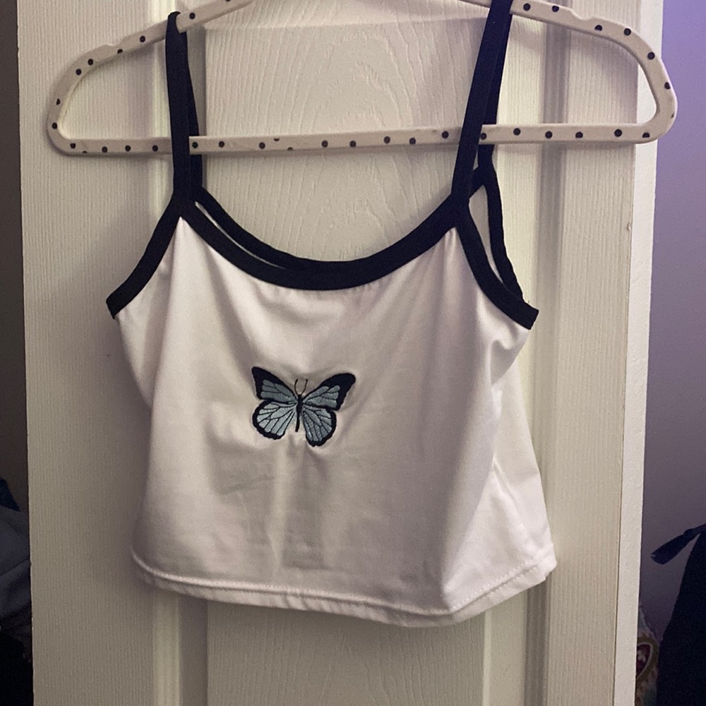 White tank top with a butterfly!